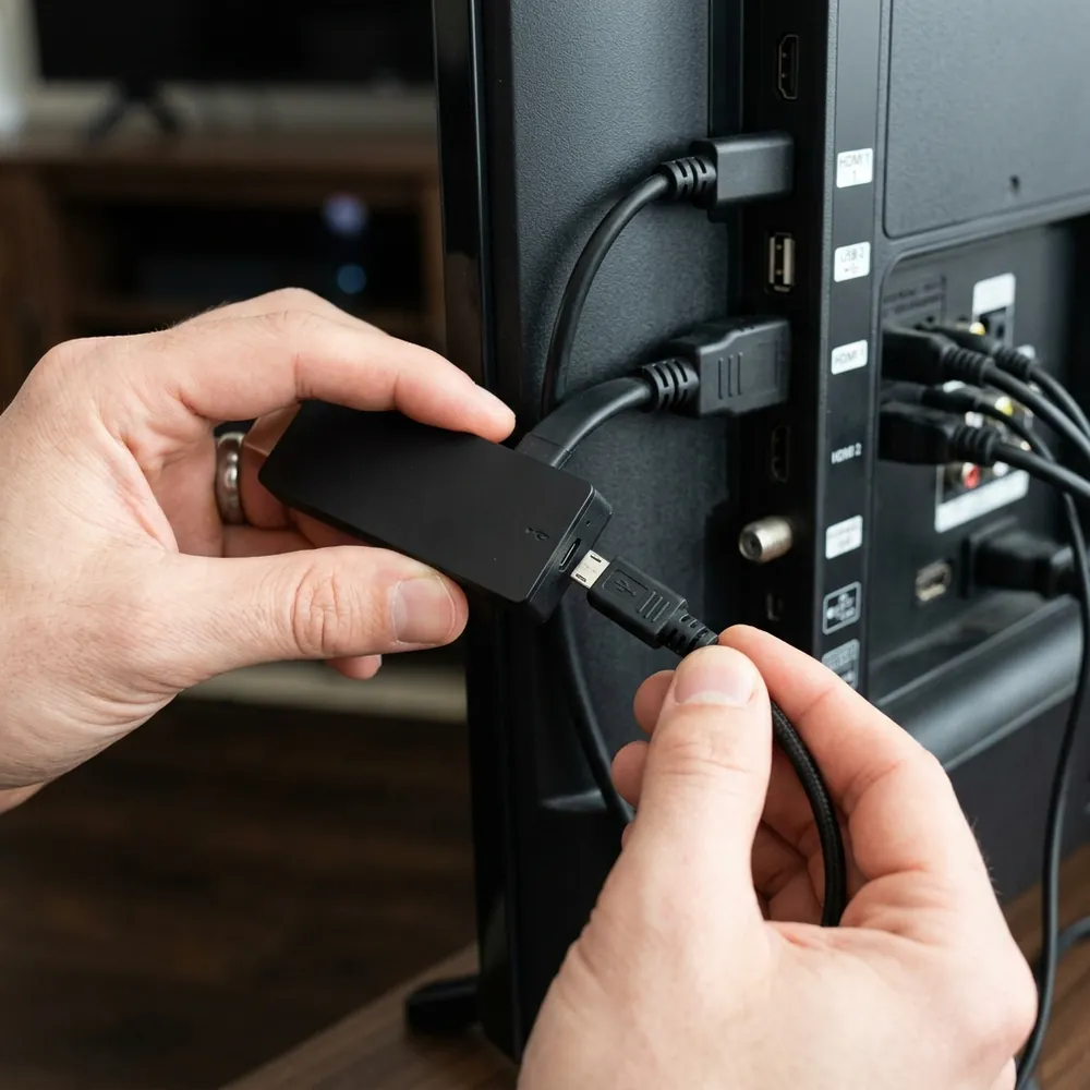 Connecting braided USB power cable to side port of EZStream stick